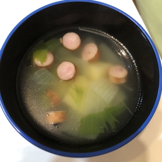 優しい味わい♪ウィンナーじゃがいも水菜のスープ